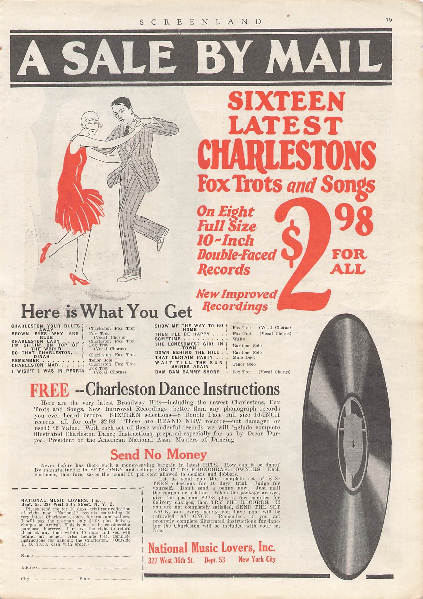 Original printed advert for National Music Lovers Charlestons 1926
