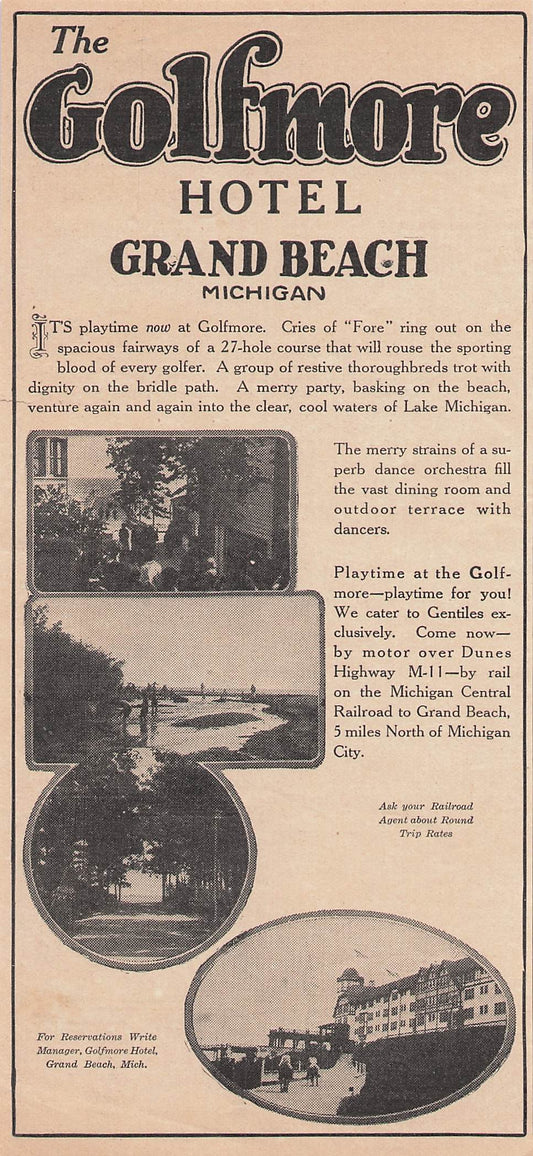 Original printed advert for Golfmore Hotel Michigan 1926