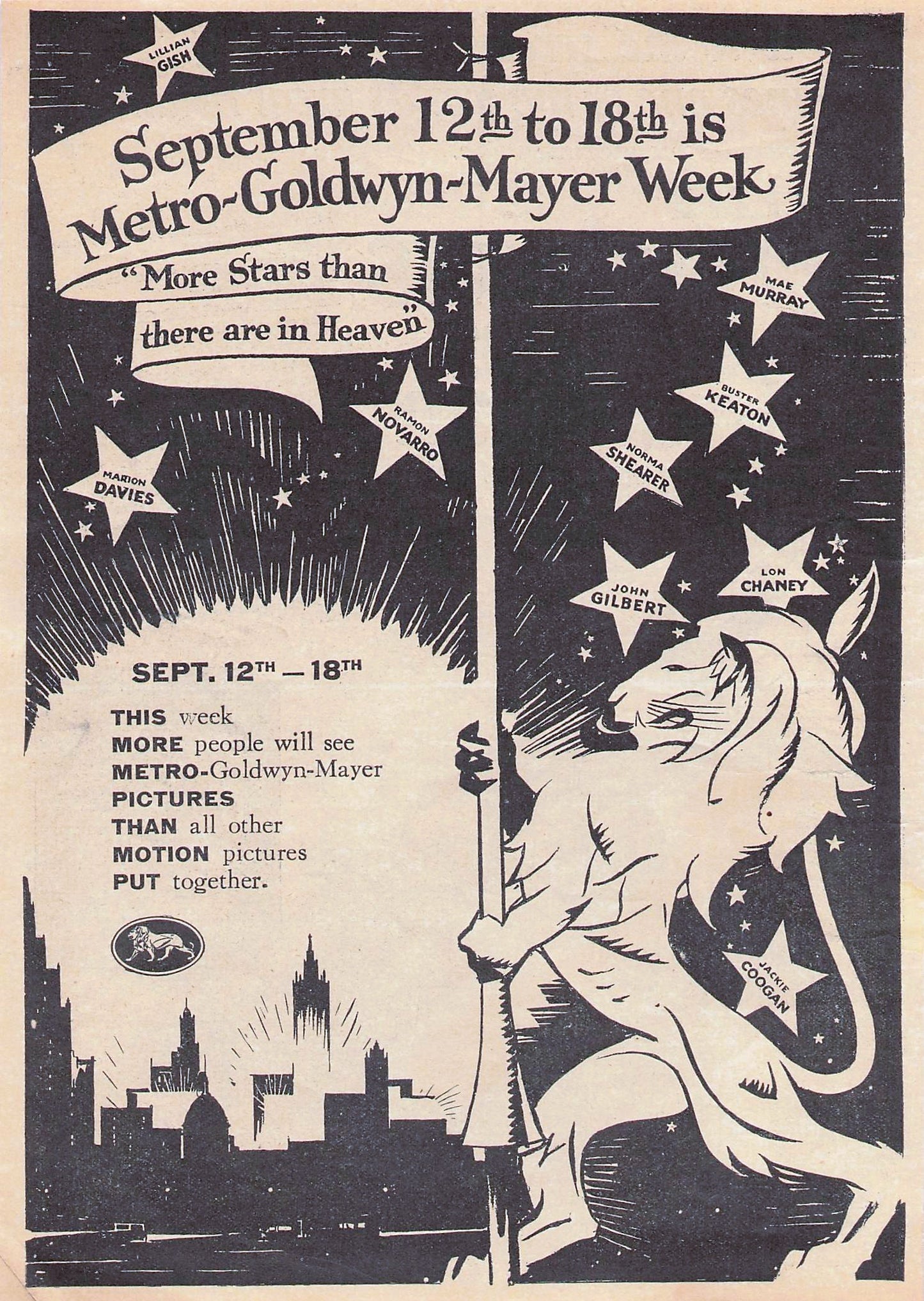 Original printed advert for MGM Week 1926