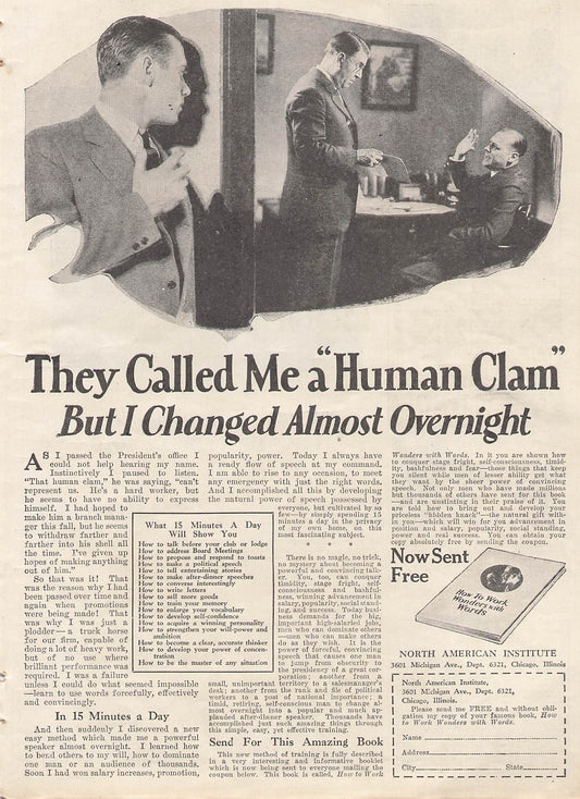 Original printed advert for North American Institute 1926